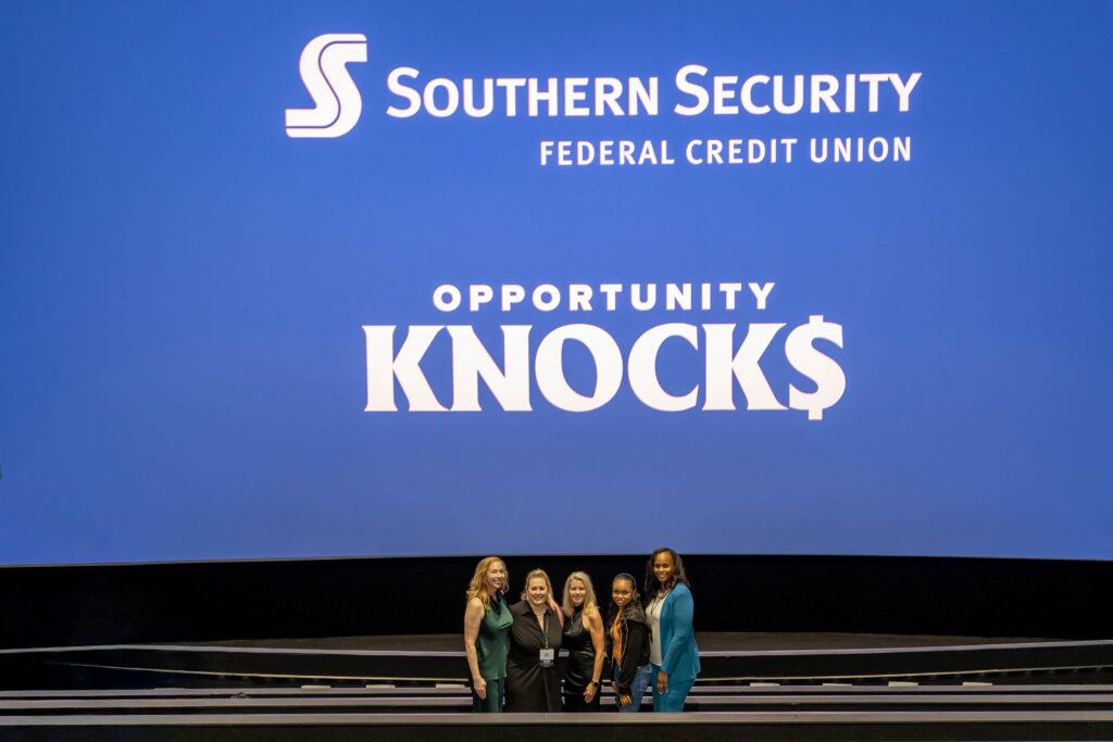 Left to Right: Jamie Strayer, Creator and Executive Producer of Opportunity Knocks; Jenn George Hunter, Executive Producer, Opportunity Knocks; Dawn Graeter, CEO, Southern Security Credit Union; Kristina, Participant, Opportunity Knocks Season 3; Melva Brewer, Director of Lending, Southern Security Credit Union at the Opportunity Knocks Season 3 Premier Monday, June 1, 2026 at Malco Collierville Towne Cinema Grill & MXT.