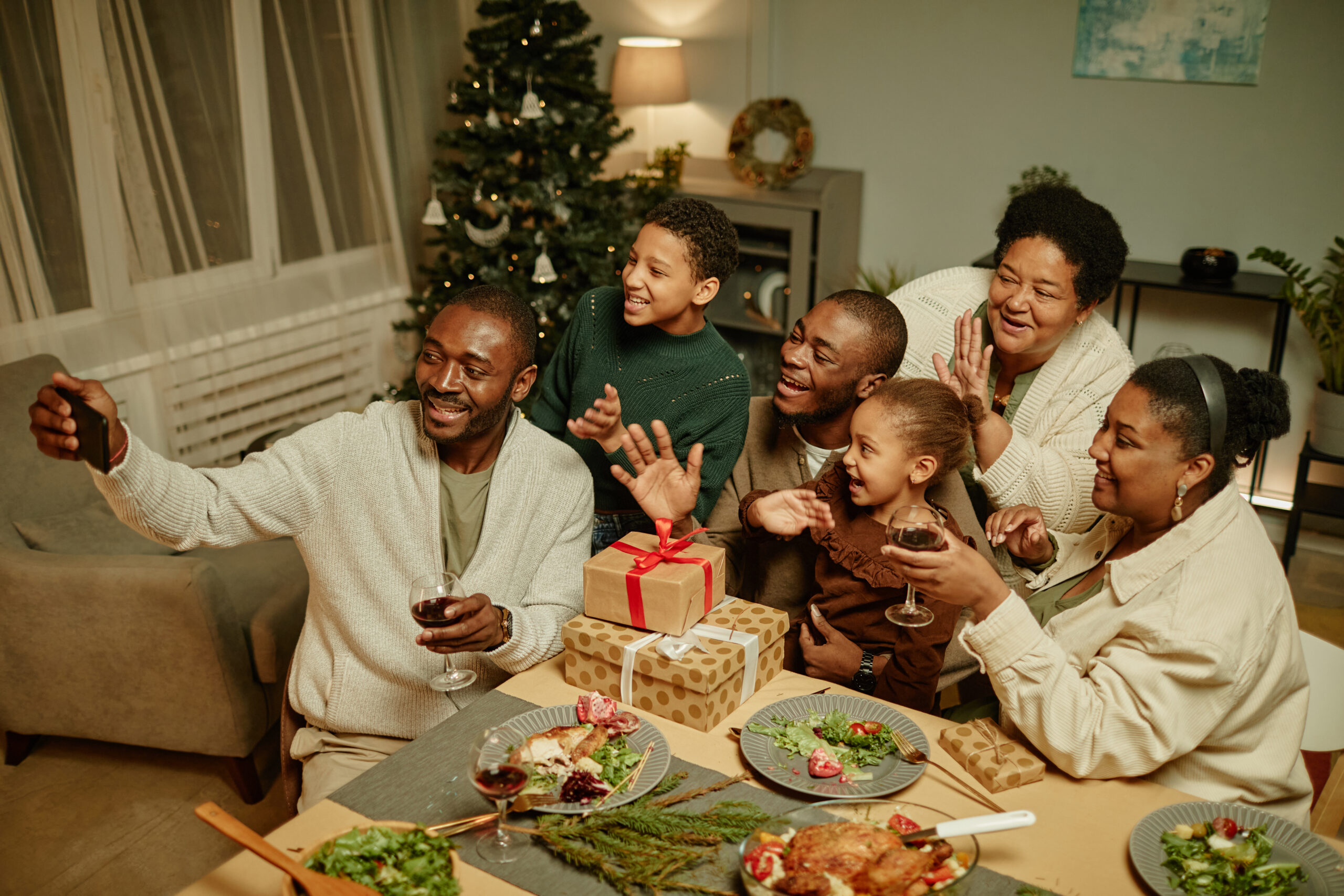 Family Taking Photo at Christmas
